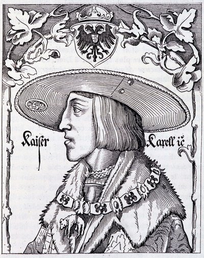 Portrait of Charles V young - engraving from a 16th century German print by German School