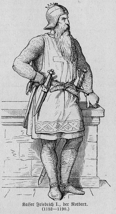 Portrait of Frederic I of Hohenstaufen known as Frederic Barbarossa (1122-1190), German Roman Emperor. Engraving in 