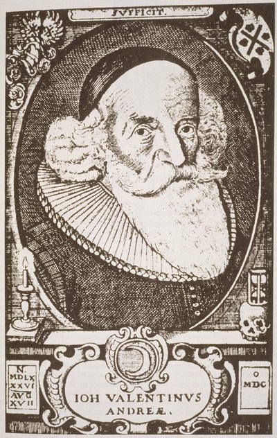 Portrait of Valentine Andreae, copy of a German engraving illustrated in History of Magic, published late 19th century by German School