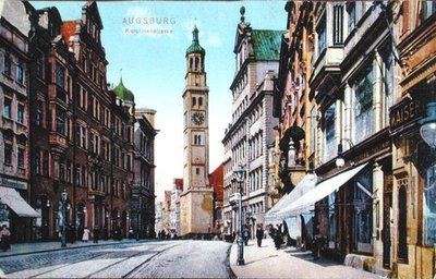 Postcard depicting the Karolinenstrasse in Augsburg by German School