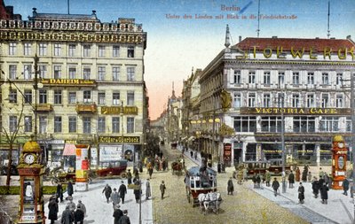 Postcard depicting the Unter den Linden and the Friedrichstrasse in Berlin, c.1910 by German School