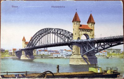 Postcard depicting the bridge over the river Rhine at Bonn, c.1900 by German School