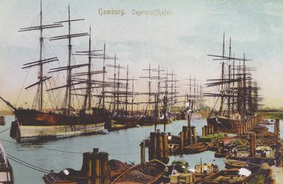 Postcard of the sailing ship harbour at Hamburg, c.1900 by German School