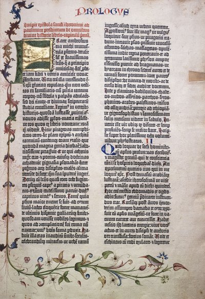 Prologue folio with gold and green letter 