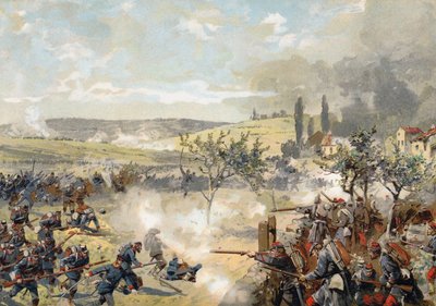 Prussian Landwehr in action at the Battle of Noisseville, Franco-Prussian War, 31 August 1870 by German School