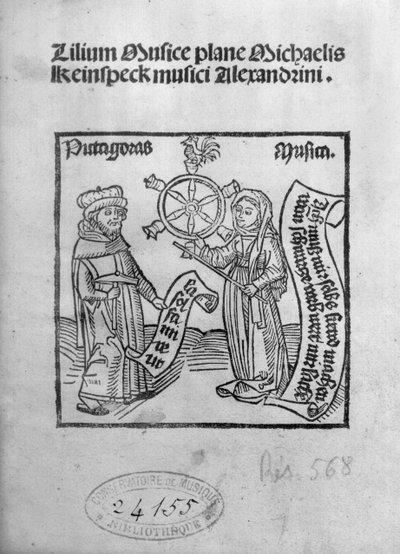 Pythagoras (c.580-500 BC) and Music, title page from Lilium Musicae by Michael Keinspeck, Augsburg, published in 1500 by German School
