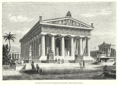 Reconstruction of the Ancient Greek Temple of Poseidon, Paestum, Italy by German School