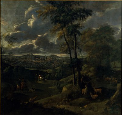 Rider in a Landscape with a Town by German School
