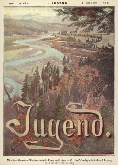 River valley landscape by German School