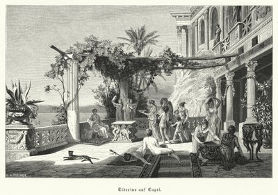 Roman Emperor Tiberius on the island of Capri by German School