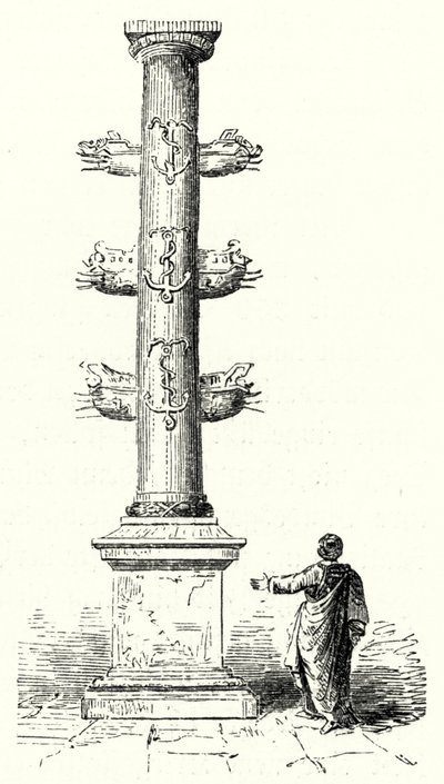 Rostral Column of Gaius Duilius, Commemorating the Roman Naval Victory Over the Carthaginians at the Battle of Mylae in 260 BC (engraving) by German School