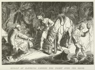 Rudolf of Hapsburg Carries the Priest over the Reuss by German School