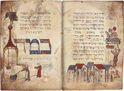 Sacrifice of the Passover Lamb and Passage from Rabbi Akiva, Exodus 12, Verse 22, Haggadah by German School