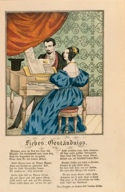 Scene Showing a Couple at the Piano, with a Love Poem Written Underneath, from Neuruppiner Bilderbogen, 1850 by German School