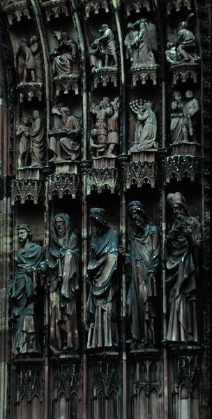 Sculptural detail from the right-hand side of the central portal, west facade, begun 1277 by German School