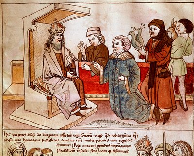 Sigismund I of Luxembourg (1368-1437), emperor of the Holy Empire receives the tribute of the submissive peoples. Miniature from 