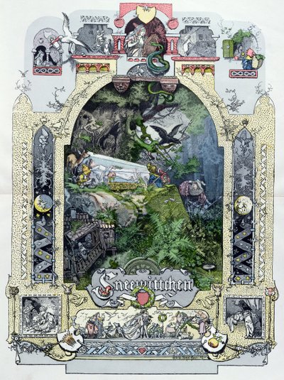 Snow White in her Glass Coffer, illustration from Muenchener Bilderbogen by German School