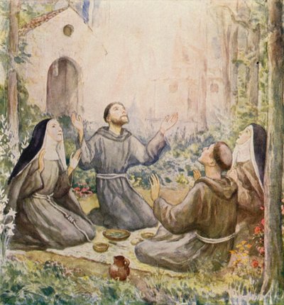 St Francis and St Clare of Assisi Eating the Meal Outside the Church of St Mary of the Angels by German School