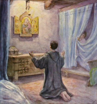 St Francis Kneeling Before an Icon of the Virgin and Child by German School
