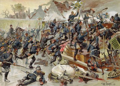 Storming of the great barricade at the entrance to Le Bourget by the Queen Elisabeth 3rd Regiment of Grenadier Guards, Franco-Prussian War, 30 October 1870 by German School