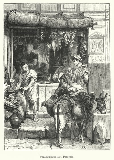 Street scene in the ancient Roman town of Pompeii by German School