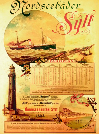 Sylt North Sea Baths, Poster Advertising the Sylt Steamship Company, 1893 by German School