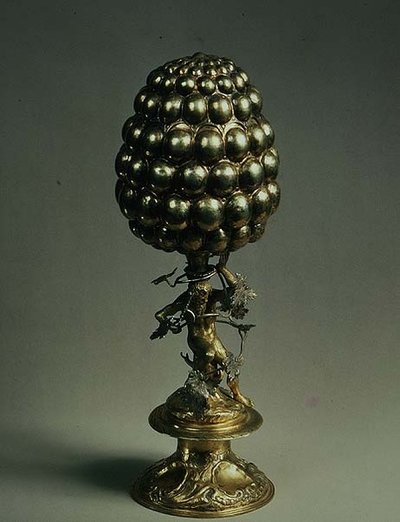 Table centrepiece in the form of a pineapple supported by a bearded man, Ausburg by German School