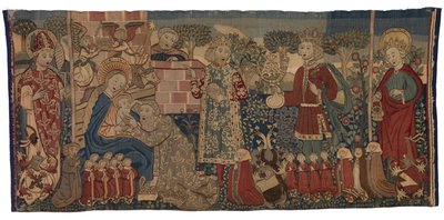 Tapestry antependium depicting the Adoration of the Magi and two saints, Nuremberg by German School