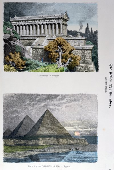 Temple of Diana at Ephesus and the Pyramids of Giza, from a Series of the Seven Wonders of the World Published in Munchener Bilderbogen, 1886 by German School