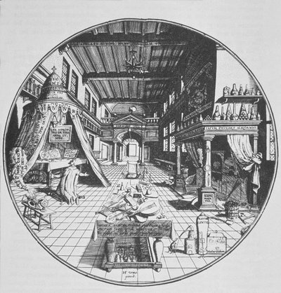 The Alchemist in his Laboratory, from Amphitheatrum Aeternae Sapientiae by Heinrich Kunrath, illustrated in a history of magic published late 19th century by German School