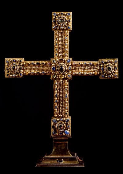 The Cross of the Empire (Reichskreuz) Made of Gold, Stones and Pearls by German Manufacture. Early 11th Century. Dim. 71x77 cm. Vienna, Kunsthistorisches Museum - The Cross of the Holy Roman Empire (Reichskreuz) Coated with Gold Leaf and Decorated with Gem by German School