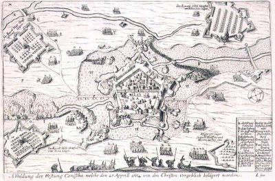 The Fortress of Canischa besieged in vain by the Christians in 1664, illustration from a book on the Ottoman campaigns in Europe, engraved by Paul Furst by German School