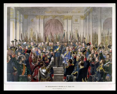 The Proclamation of Wilhelm as Kaiser of the new German Reich, in the Hall of Mirrors at Versailles on 18th January 1871, 1871 by German School