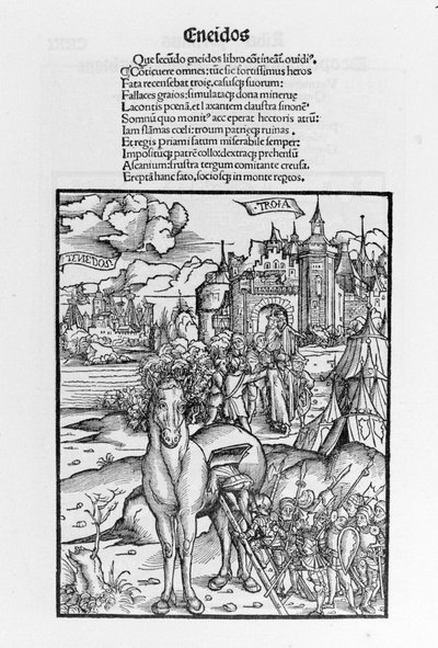 The Trojan horse. Aeneid. Xylography by Sebastian Brant by German School