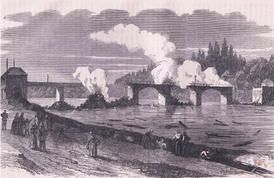 The defence of Paris-burning the Bridge of Asnieres by German School