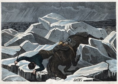 The fall of Count Sandor and his horse on the broken ice of the Danube. In 