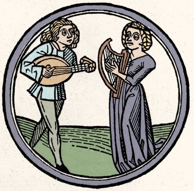 The Four Temperaments: Phlegmatic. Xylography, Augsburg 1480 by German School