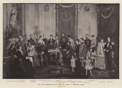 The late Emperor William and his Family, a Memorial Scene by German School