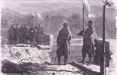 The peace negotiations-a meeting at the Bridge of Sevres, Cassells History of the War between France and Germany published by Cassell and Company Limited, c.1890 by German School