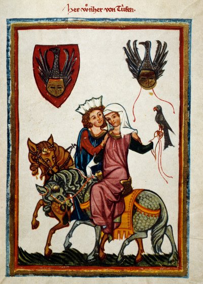 The pleasures of hunting: King Conradin of Hohenstaufen hunting falcon by German School