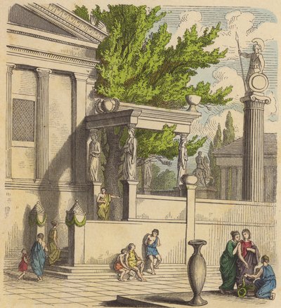 The Sacred Olive Tree on the Acropolis in Athens (Coloured Engraving) by German School