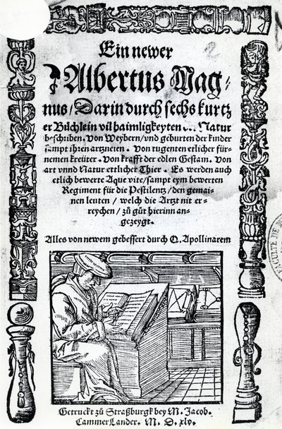 Title Page for a New Albertus Magnus: six short books describing many of the secrets of nature, published 1514 by German School