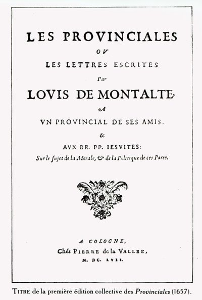 Titlepage of Les Provinciales by Blaise Pascal, Amsterdam, 1657 by German School