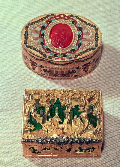 Gold snuffboxes with various decorations by German School