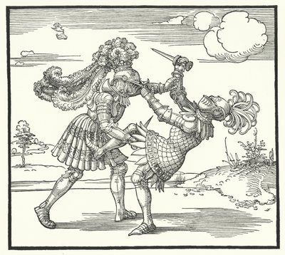 Two Knights Fighting on Foot by German School
