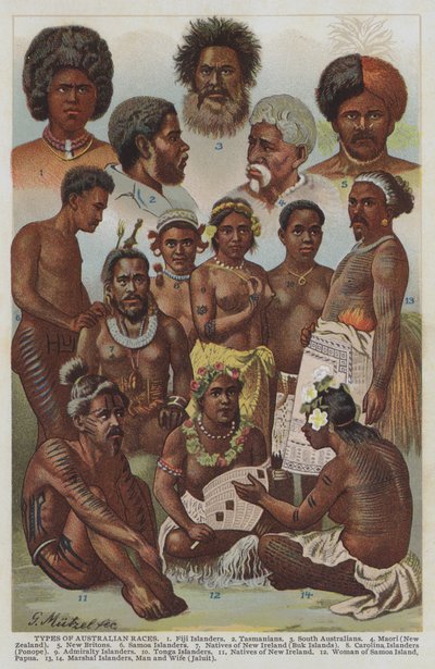Types of Australian Races (colour litho) by German School