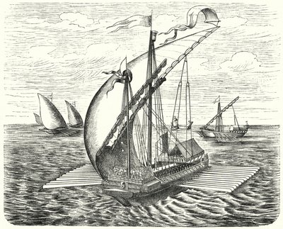 Venetian galley with 26 oars by German School