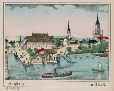 View of Constance Showing the Harbour, Konzil and Cathedral, from Neuruppiner Bilderbogen, 1830 by German School