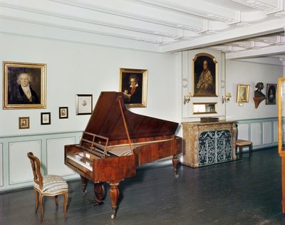 View of a room with a grand piano belonging to Ludwig van Beethoven by German School