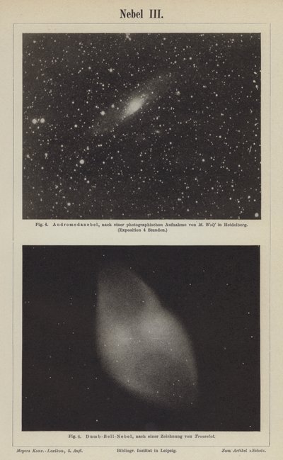 Views of the Andromeda Nebula and the Dumbbell Nebula by German School